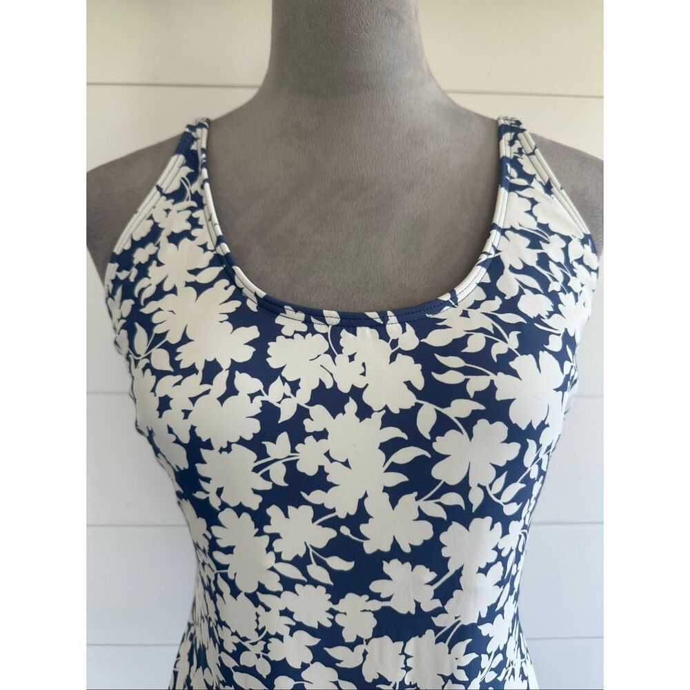 Michael Kors One Piece Swimsuit Women Size 16 Blue & White Floral Lace Up Back N - Picture 4 of 13